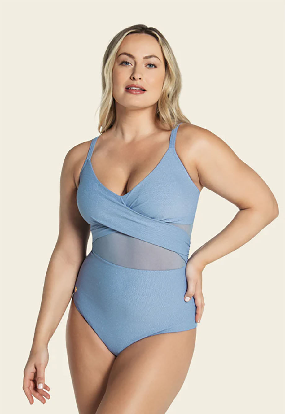 Wrap One-Piece Swimsuit in Checker Me Blue