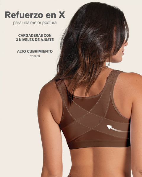 Unlined Wireless Posture Corrector Bra#color_875-dark-brown