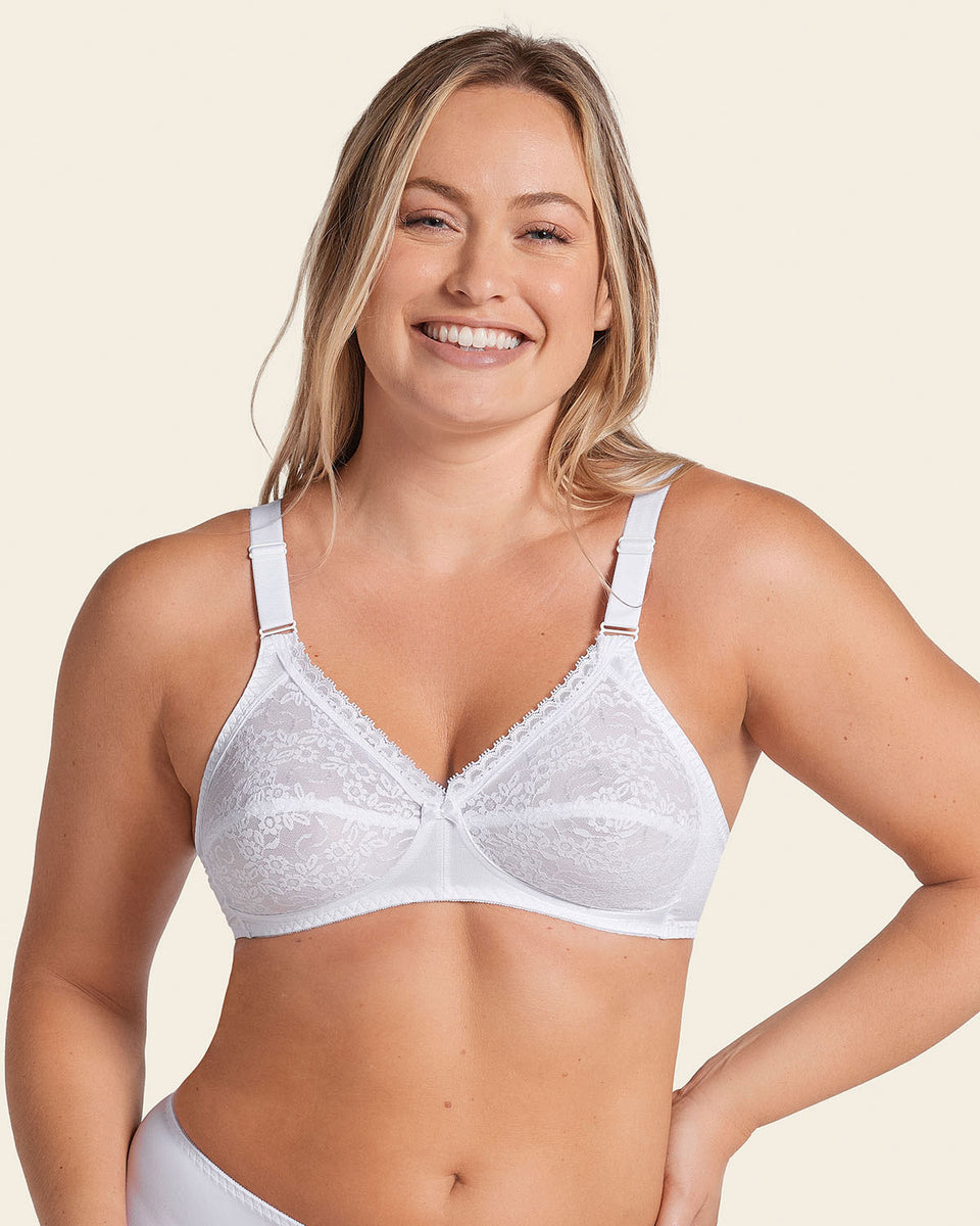 Extra coverage support wireless bra with lace cups