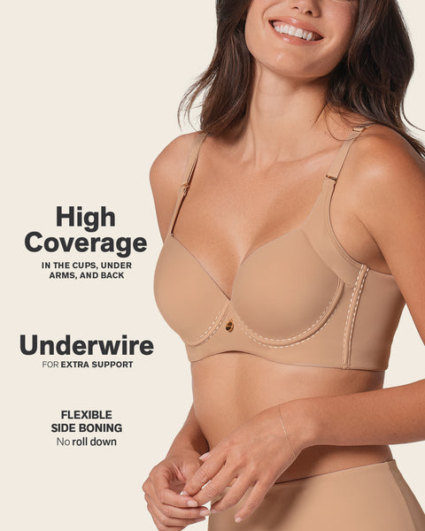 High profile back smoothing bra with soft full coverage cups#color_801-golden-beige