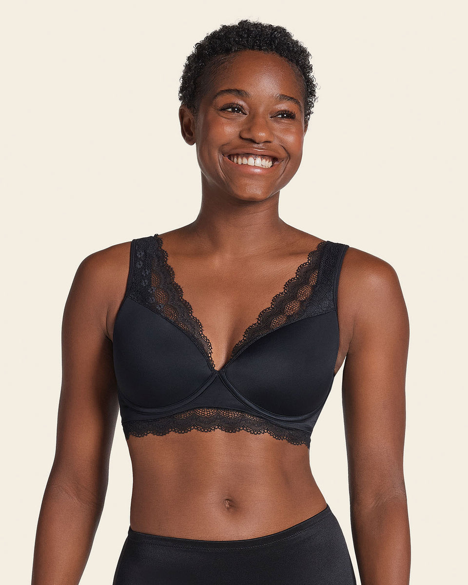 Deep coverage bra: soft lightly-lined lace underwire bra