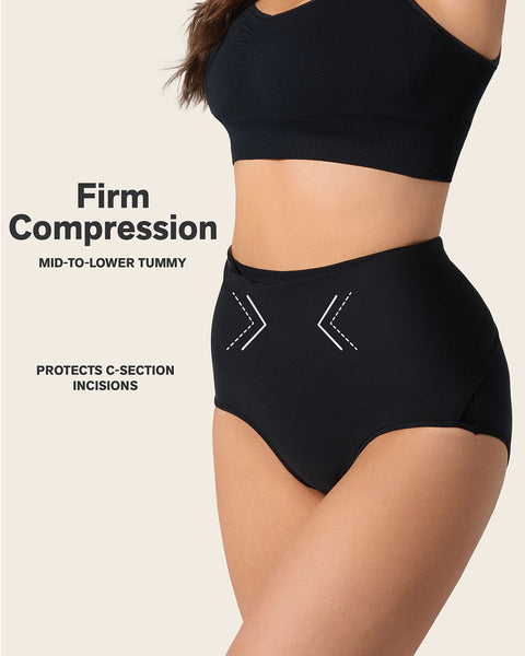 Firm compression postpartum panty with adjustable belly wrap#color_700-black