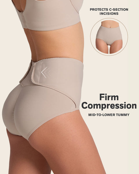 Firm compression postpartum panty with adjustable belly wrap#color_802-nude