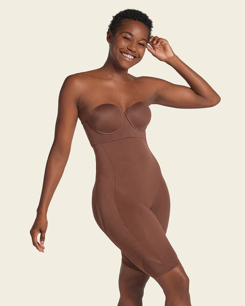 Express Leonisa Firm Compression High Waisted Sheer Short Shaper Brown  Women's