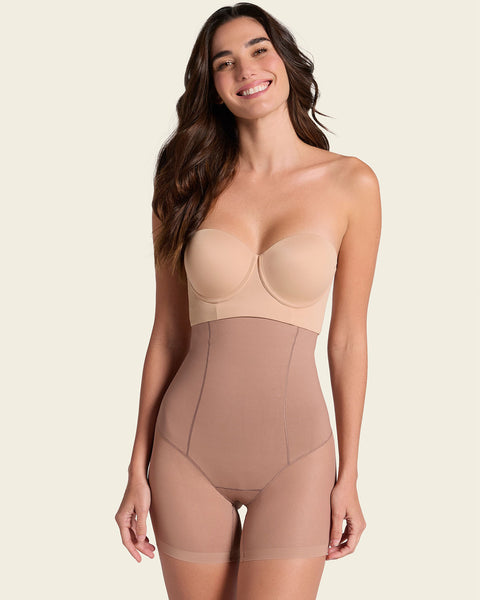 Firm compression high-waisted sheer short shaper#color_857-brown