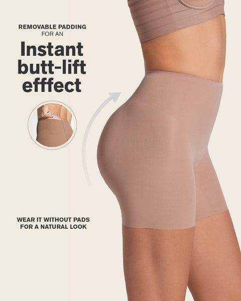 Undetectable padded butt lifter shaper short#color_857-brown