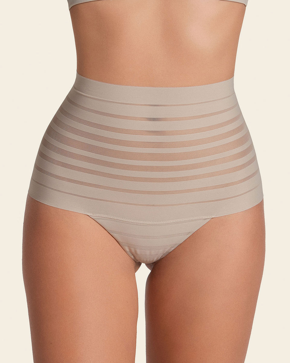 Lace stripe high-waisted cheeky hipster panty