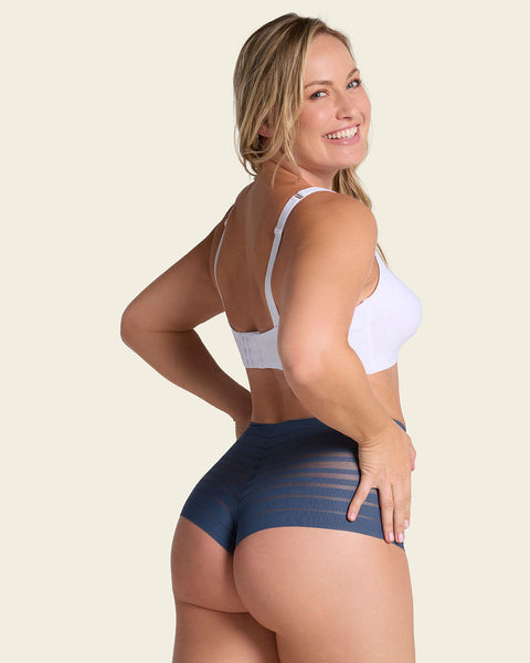 Slimming Lace Stripe High-Waisted Thong Panty#color_589-slate-blue