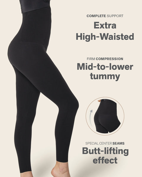 High Waisted Tummy Control Leggings for Women - Black (L)
