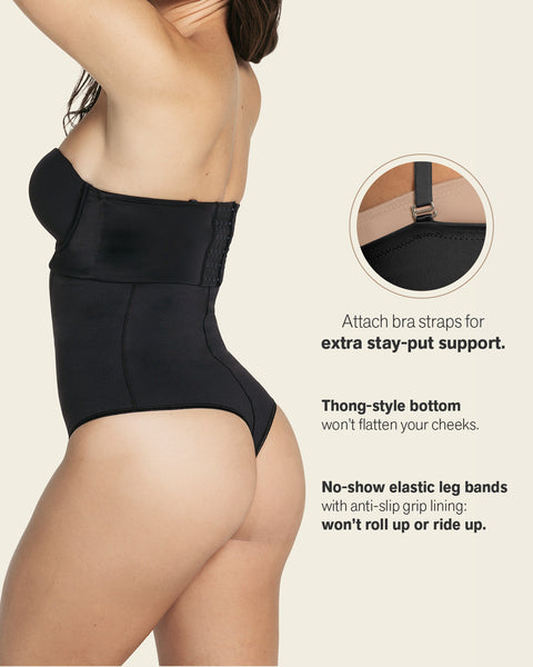 LELINTA Women's Slimming High Waist Tummy Control Thong Shapewear Black 