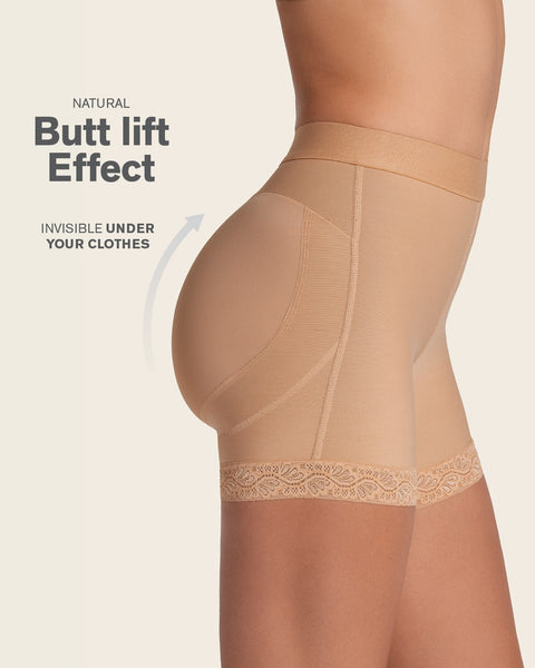 Mid-rise sculpting butt lifter shaper short#color_880-natural-tan