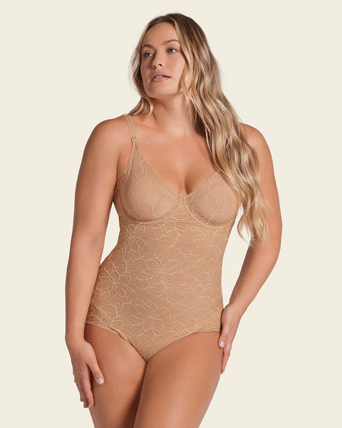 Underwire Smoothing Lace Bodysuit#color_801-golden-beige
