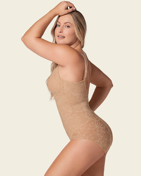 Underwire Smoothing Lace Bodysuit#color_801-golden-beige