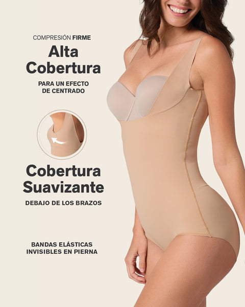 Plunge back classic sculpting body shaper#color_801-golden-beige