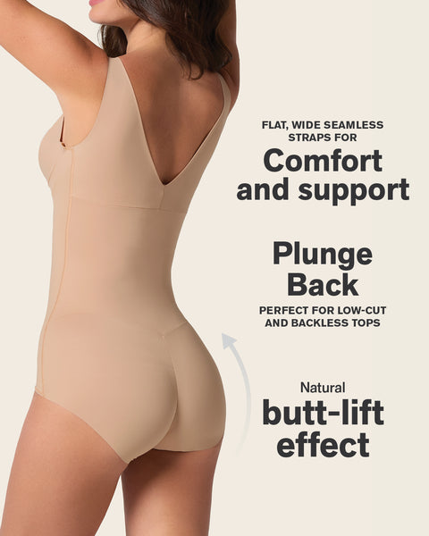 Plunge back classic sculpting body shaper#color_801-golden-beige