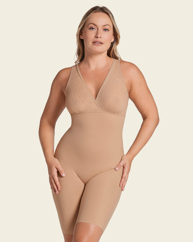 Leonisa Full Coverage Seamless Smoothing Bodysuit - BeigeKhaki - Size XL