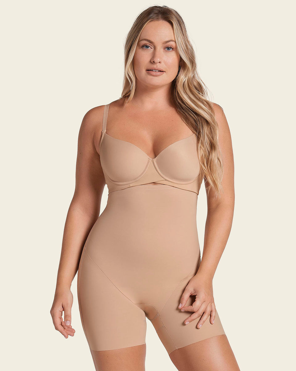 Strapless sculpting step-in body shaper with short bottom