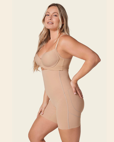 Wearing our strapless faja in nude, custom size XS waist/ 3XL hips