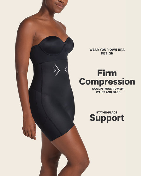 Strapless sculpting step-in body shaper with short bottom#color_700-black