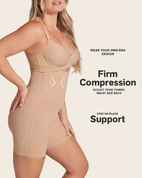 Strapless sculpting step-in body shaper with short bottom#color_802-nude