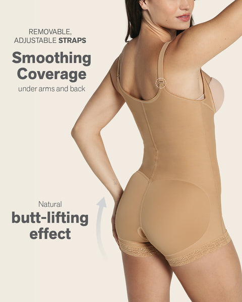 Fresh & Light with Mid-High Compression Bodysuit Shapewear Open-Bust Mid-Thigh  Bodysuit Tummy to Thighs Slimmer Fajas R at  Women's Clothing store