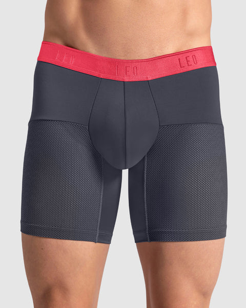 High-Tech Mesh Boxer Brief with Ergonomic Pouch#color_738-gray-with-red-elastic