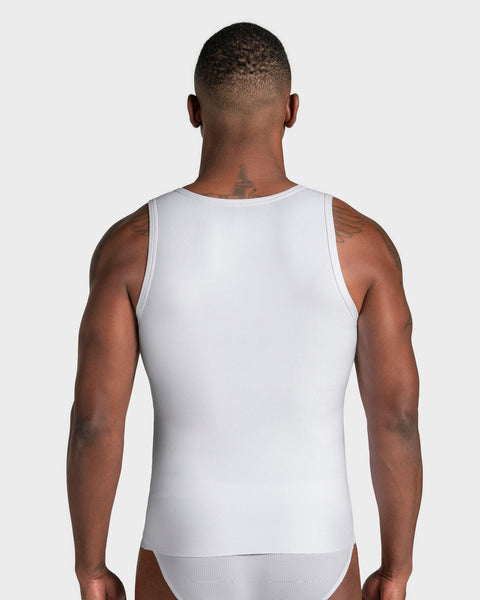 Stretch cotton moderate compression shaper tank#color_000-white