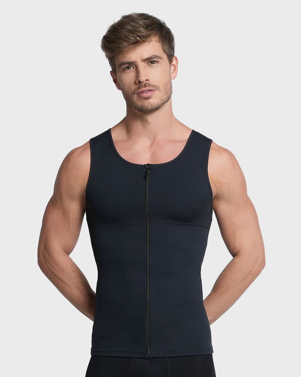 Compression vest with double layer of fabric on abdomen and back