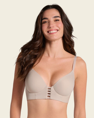 Memory foam push-up underwire bustier bra with strappy front#color_802-nude