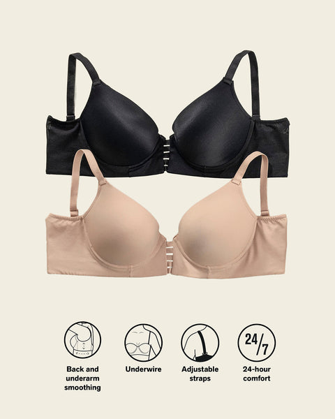 Memory foam push-up underwire bustier bra with strappy front#color_802-nude