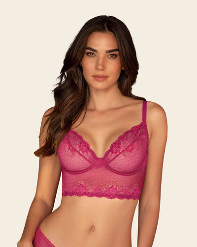 All Sheer Lace Bustier Bra#color_957-fuchsia