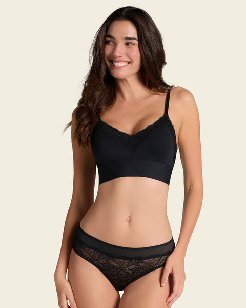 Lace Trim Soft Full Coverage Smoothing Wireless Daily Bra#color_700-black