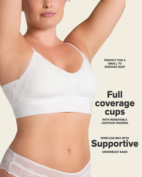 Lace Trim Soft Full Coverage Smoothing Wireless Daily Bra#color_253-ivory