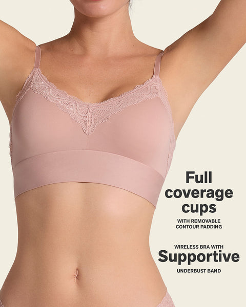 Lace Trim Soft Full Coverage Smoothing Wireless Daily Bra#color_811-dusty-rose