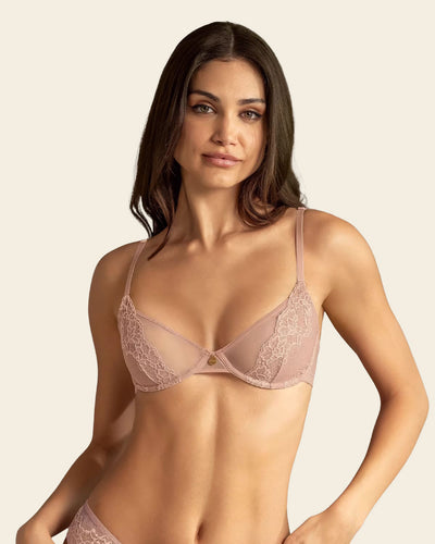 Demi-Cup Underwire Sheer Lace Bra#color_a22-nude-pink