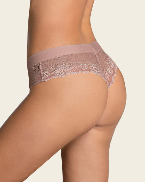 Classic pink microfibre and lace panty