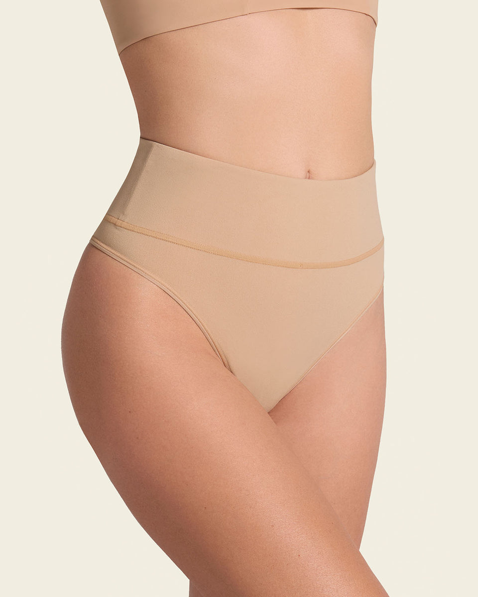 High-waisted seamless moderate shaper thong panty