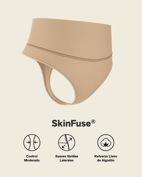 High-waisted seamless moderate shaper thong panty#color_802-golden-beige