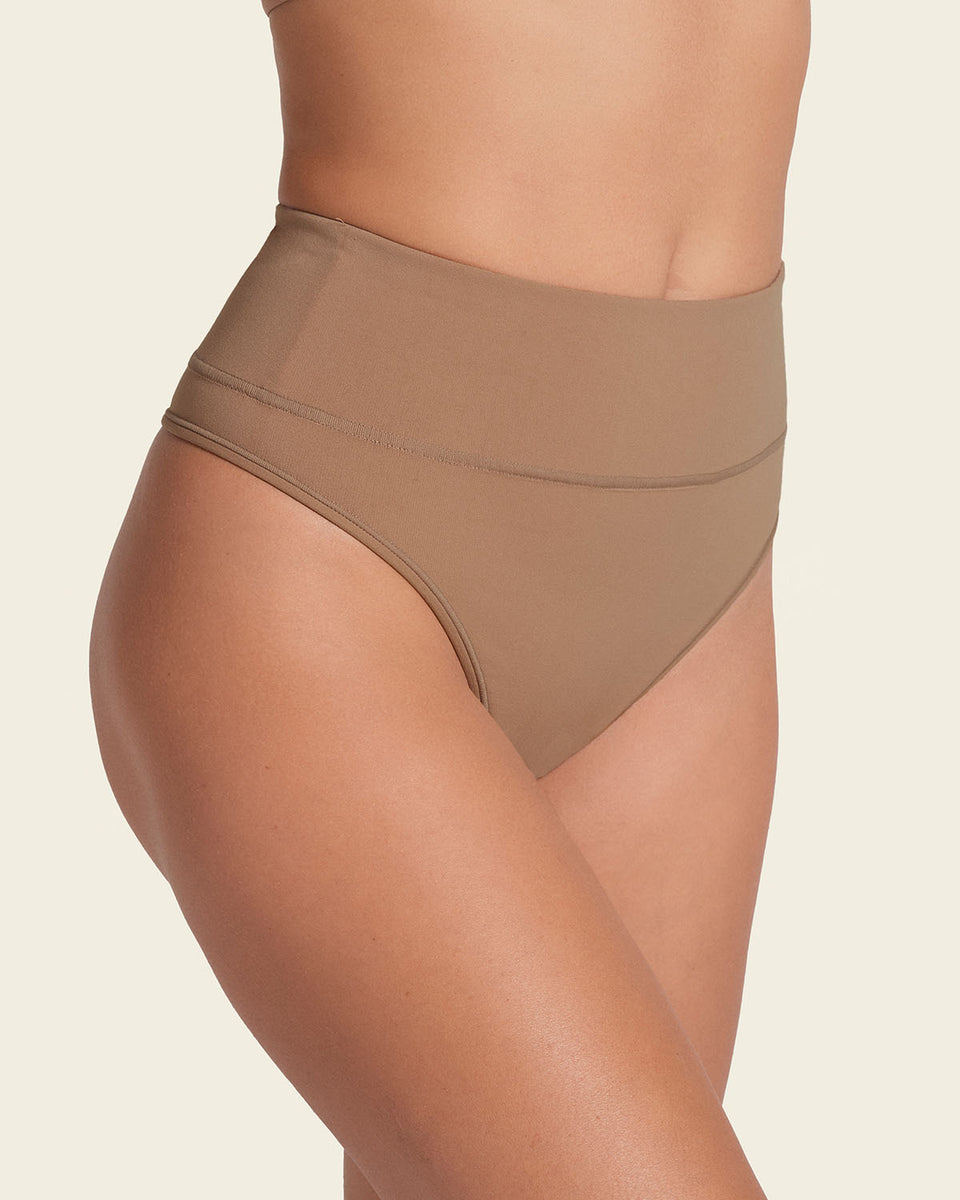 High-waisted seamless moderate shaper thong panty