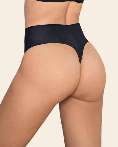 High-Waisted Invisible Microfiber Thong Panty#color_700-black