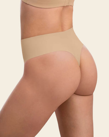 High-Waisted Invisible Microfiber Thong Panty#color_801-golden-beige