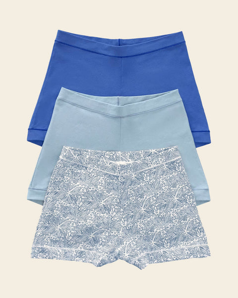 Simply Comfortable 3-Pack Stretch Cotton Boyshort Panties#color_s34-blue-print-royal-blue-sky-blue
