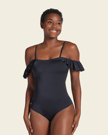 One-Piece Belted Sculpting Swimsuit made of Shiny Fabric