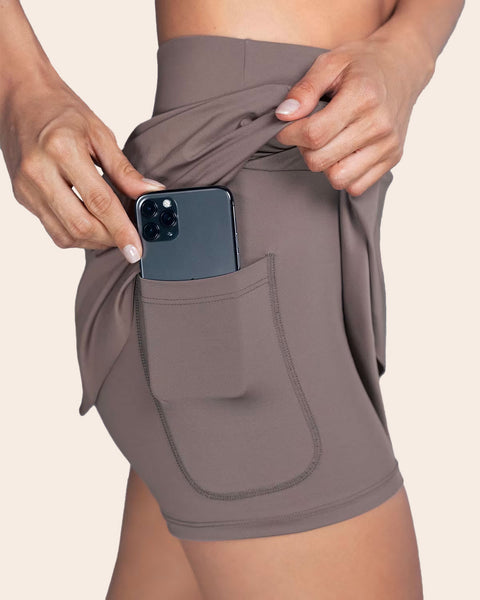 Active Skort with Side Pocket#color_868-dark-taupe