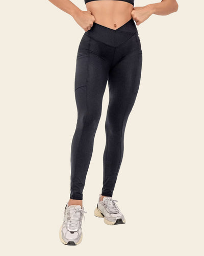 Active Legging with Criss-Cross V-Cut Waistband | Leonisa Active by Silvy Araujo#color_700-black