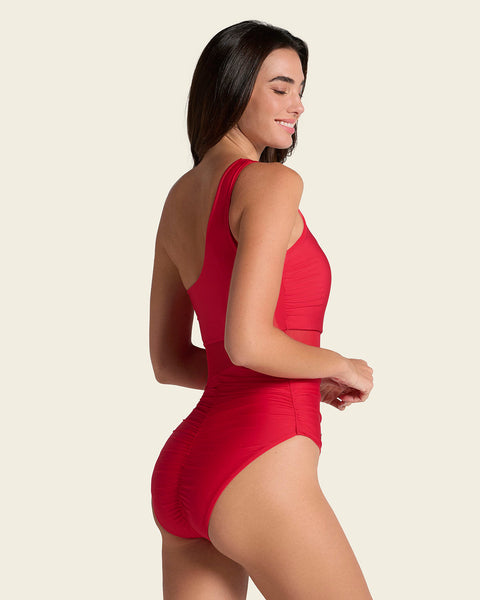 Stunning One-Shoulder One-Piece Shaping Swimsuit#color_323-red