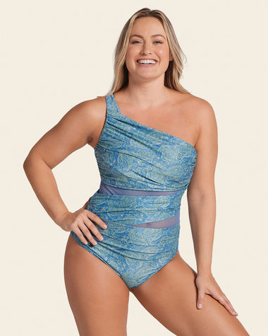 Illusion Mesh One Shoulder One Piece Swimsuit