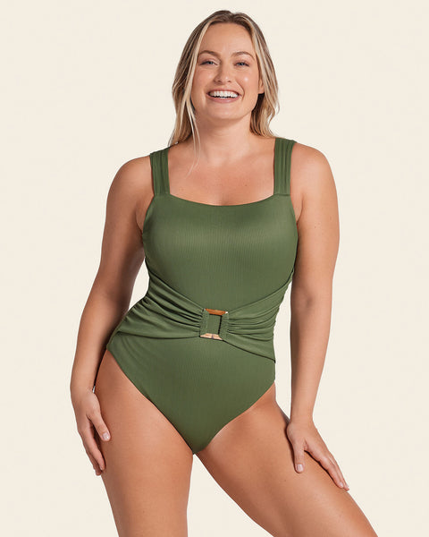 Sculpting One Piece Swimsuit with Belt Detail