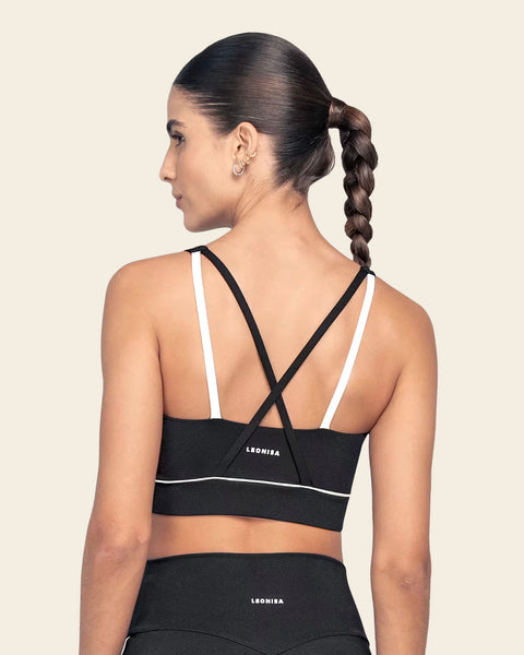 Sports Bra with Contrast Double Straps#color_700-black