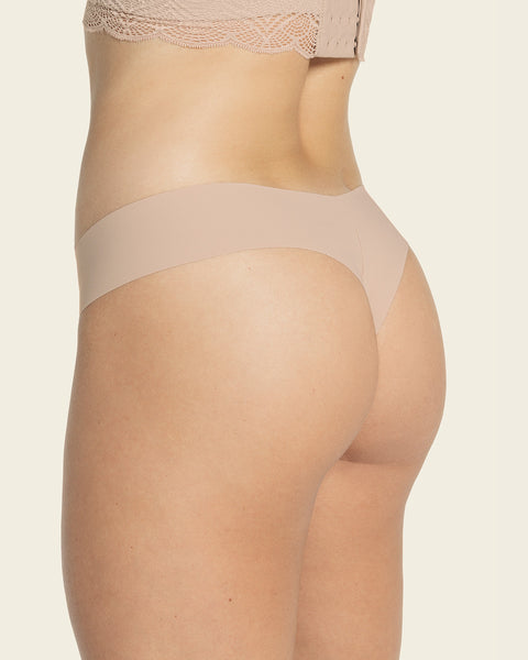 Seamless Clear Strap Thong - Nude